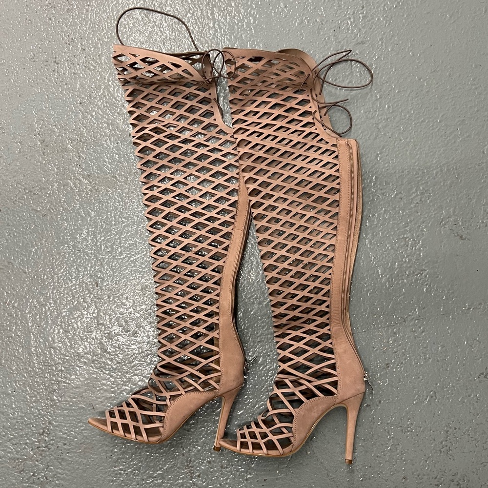 Steve Madden Tan Over the Knee Cage Heels 7.5